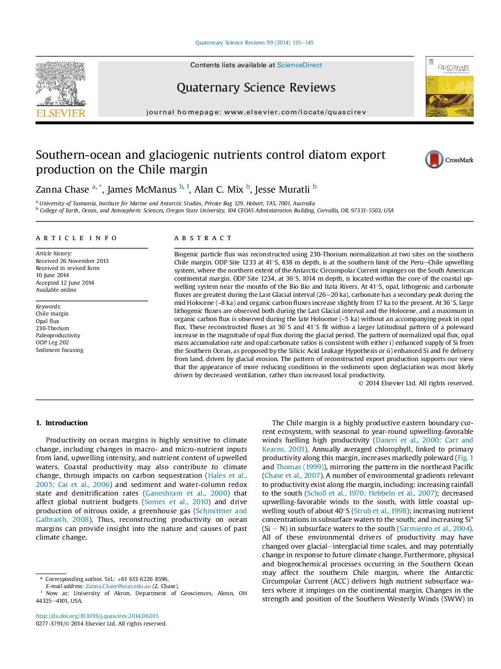 Southern-ocean and glaciogenic nutrients control diatom export production on the Chile margin