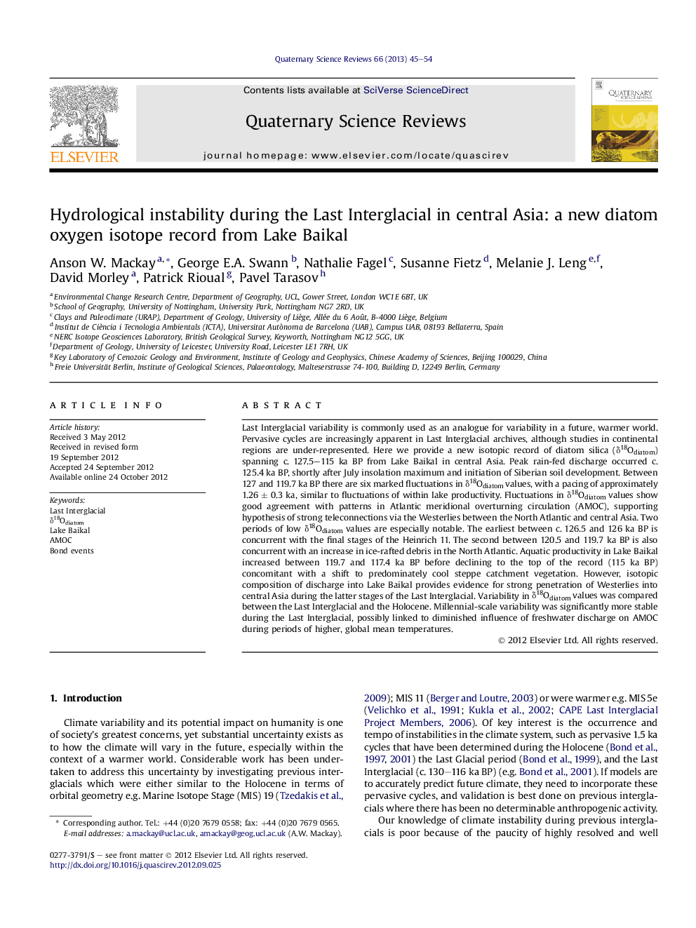 Hydrological instability during the Last Interglacial in central Asia: a new diatom oxygen isotope record from Lake Baikal