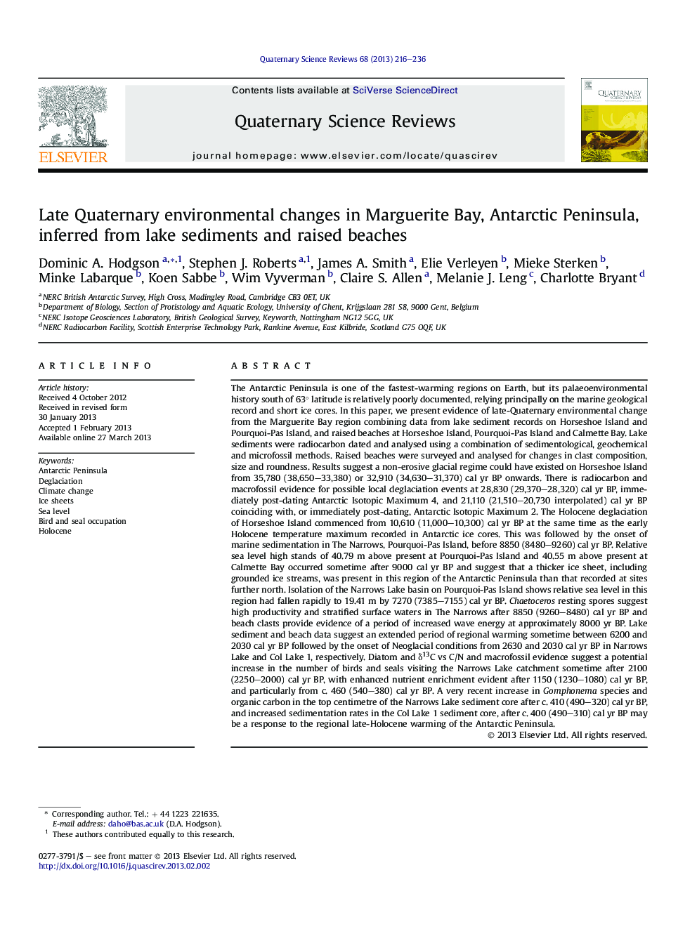 Late Quaternary environmental changes in Marguerite Bay, Antarctic Peninsula, inferred from lake sediments and raised beaches