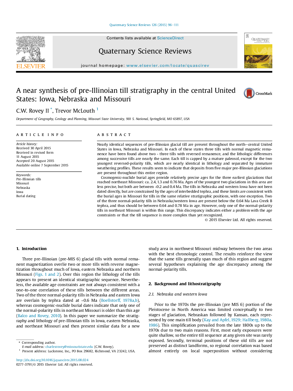 A near synthesis of pre-Illinoian till stratigraphy in the central United States: Iowa, Nebraska and Missouri