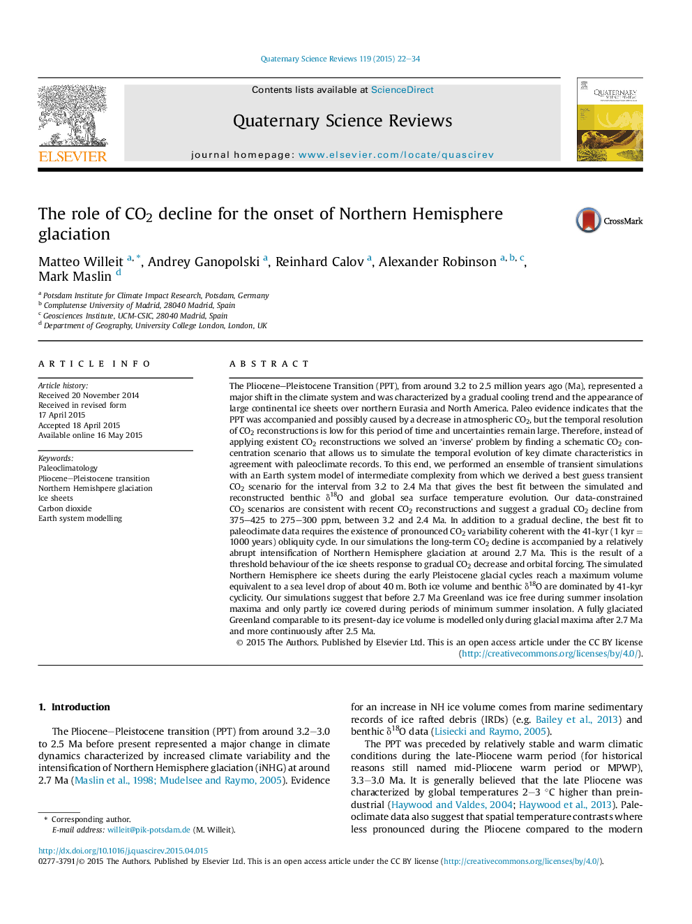 The role of CO2 decline for the onset of Northern Hemisphere glaciation