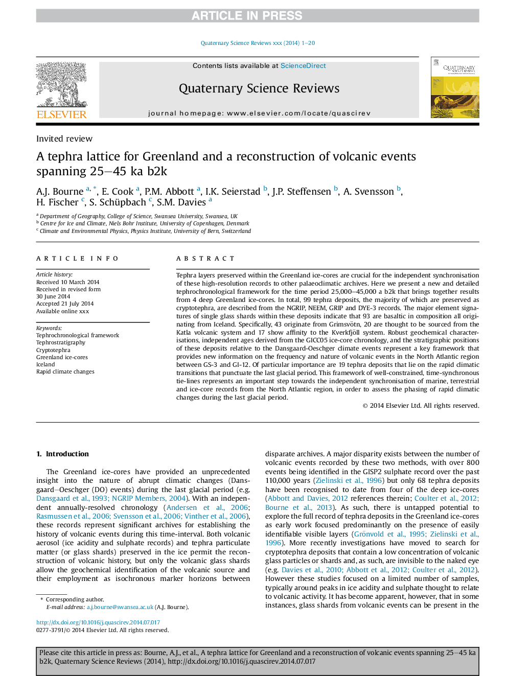 A tephra lattice for Greenland and a reconstruction of volcanic events spanning 25-45 ka b2k