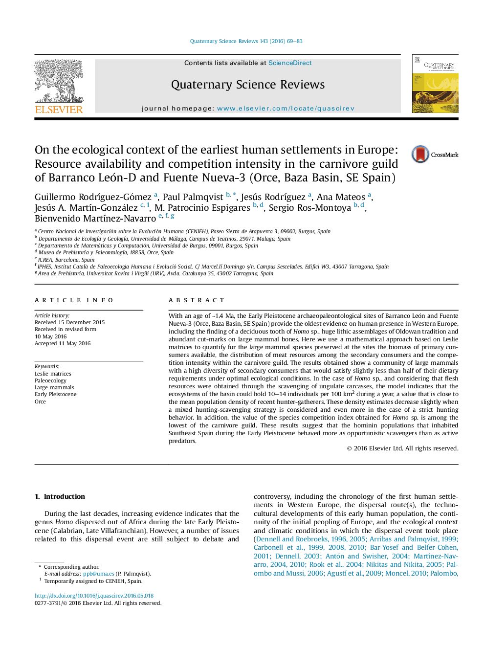 On the ecological context of the earliest human settlements in Europe: Resource availability and competition intensity in the carnivore guild of Barranco León-D and Fuente Nueva-3 (Orce, Baza Basin, SE Spain)