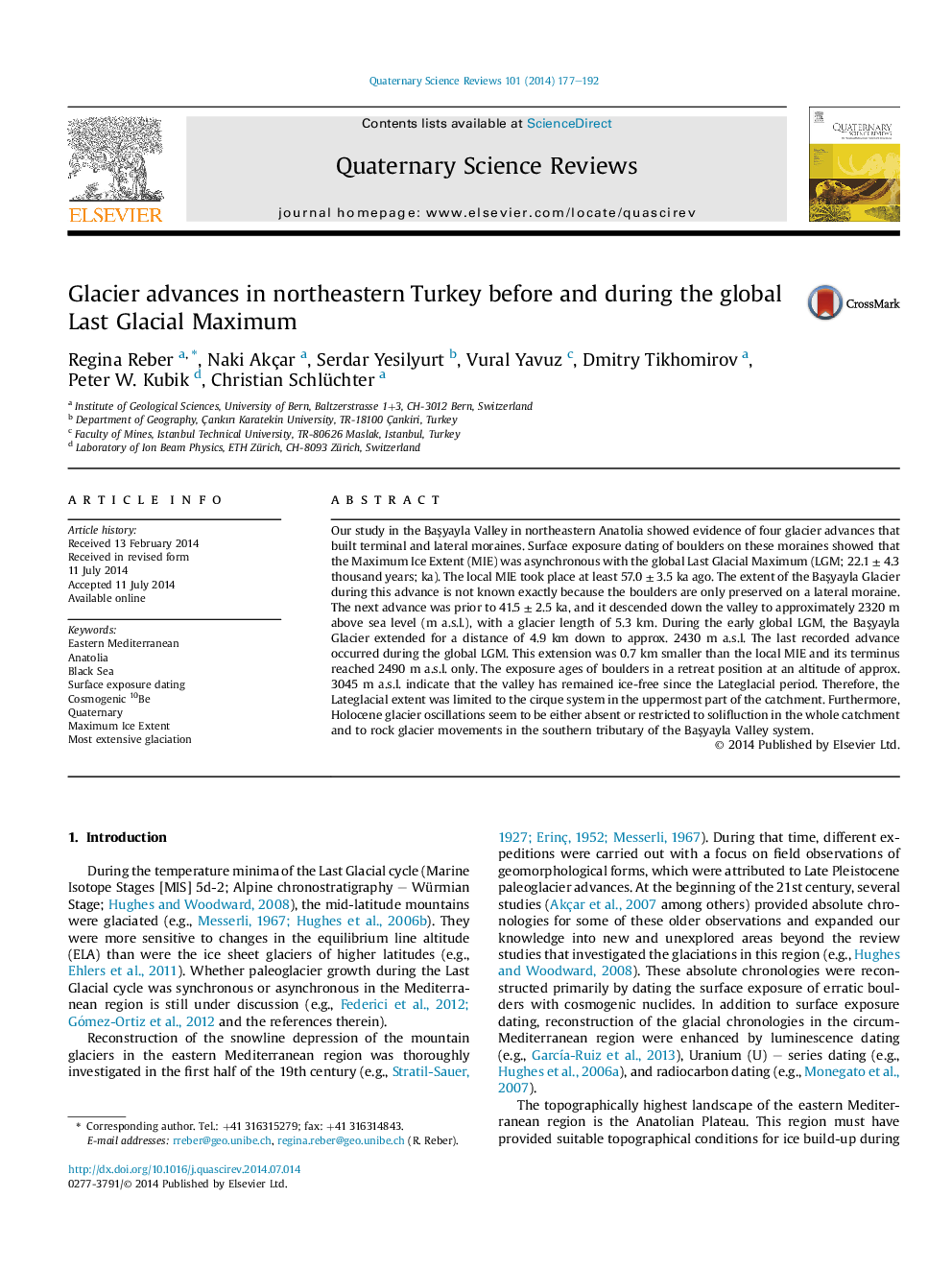 Glacier advances in northeastern Turkey before and during the global Last Glacial Maximum