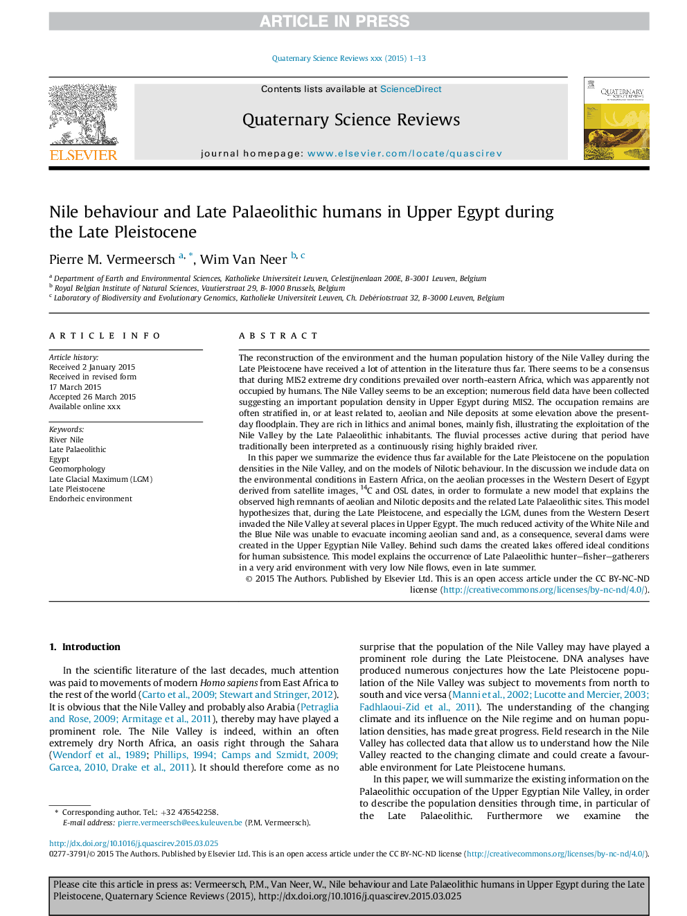 Nile behaviour and Late Palaeolithic humans in Upper Egypt during the Late Pleistocene