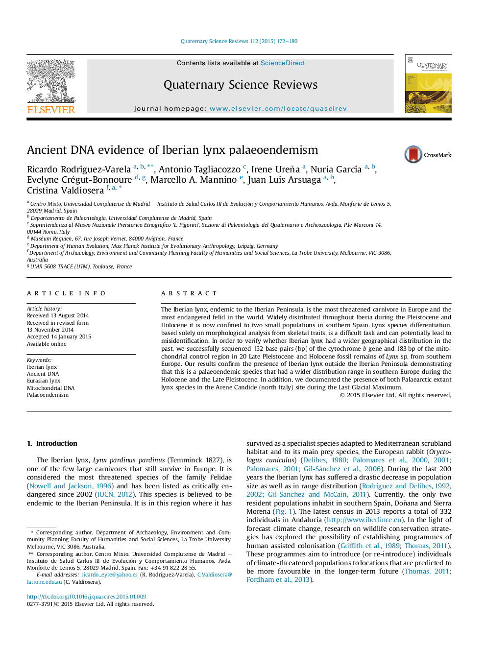 Ancient DNA evidence of Iberian lynx palaeoendemism