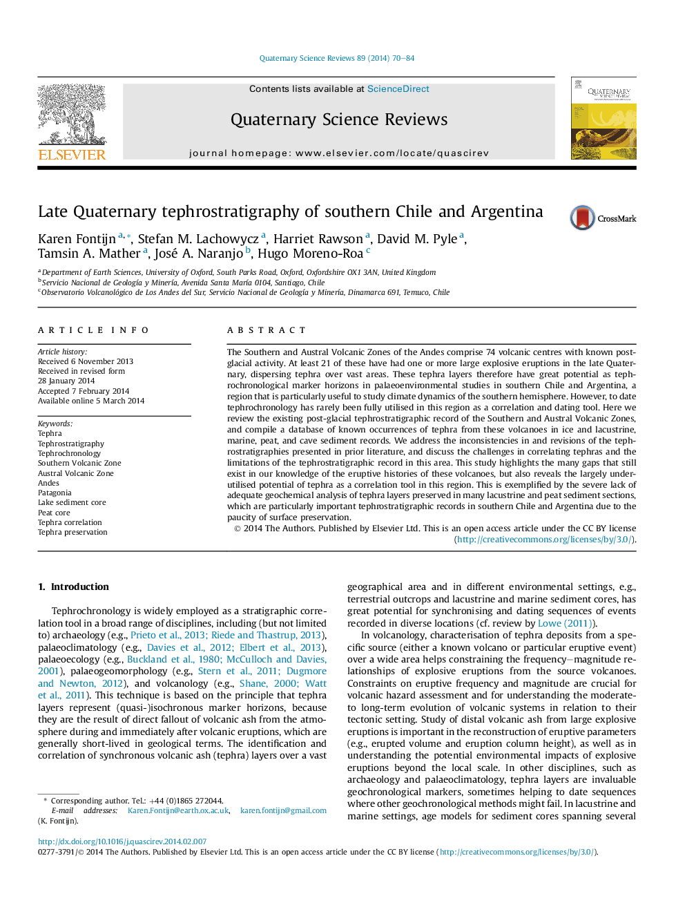 Late Quaternary tephrostratigraphy of southern Chile and Argentina