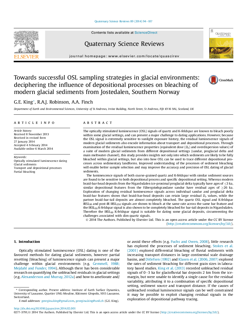 Towards successful OSL sampling strategies in glacial environments: deciphering the influence of depositional processes on bleaching of modern glacial sediments from Jostedalen, Southern Norway