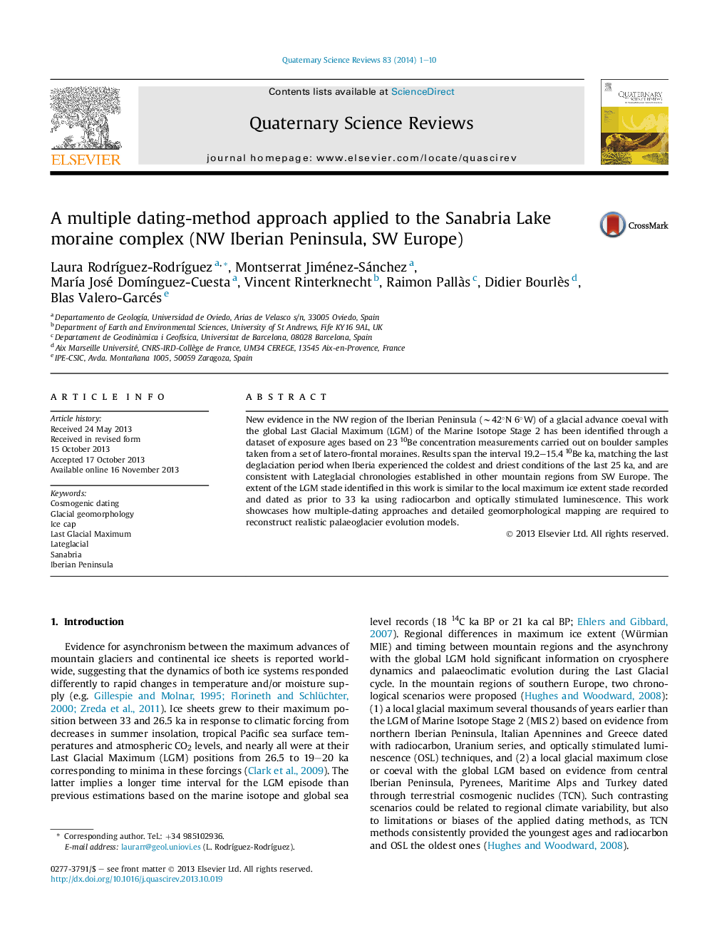 A multiple dating-method approach applied to the Sanabria Lake moraine complex (NW Iberian Peninsula, SW Europe)