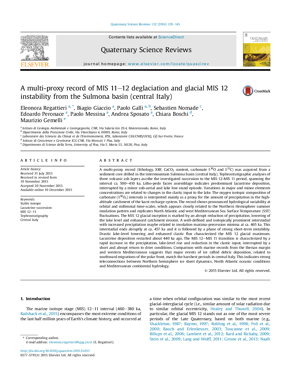 A multi-proxy record of MIS 11-12 deglaciation and glacial MIS 12 instability from the Sulmona basin (central Italy)