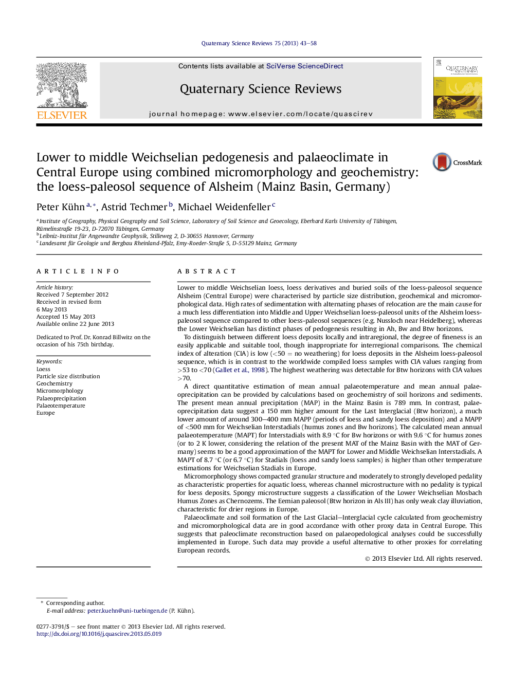 Lower to middle Weichselian pedogenesis and palaeoclimate in Central Europe using combined micromorphology and geochemistry: the loess-paleosol sequence of Alsheim (Mainz Basin, Germany)