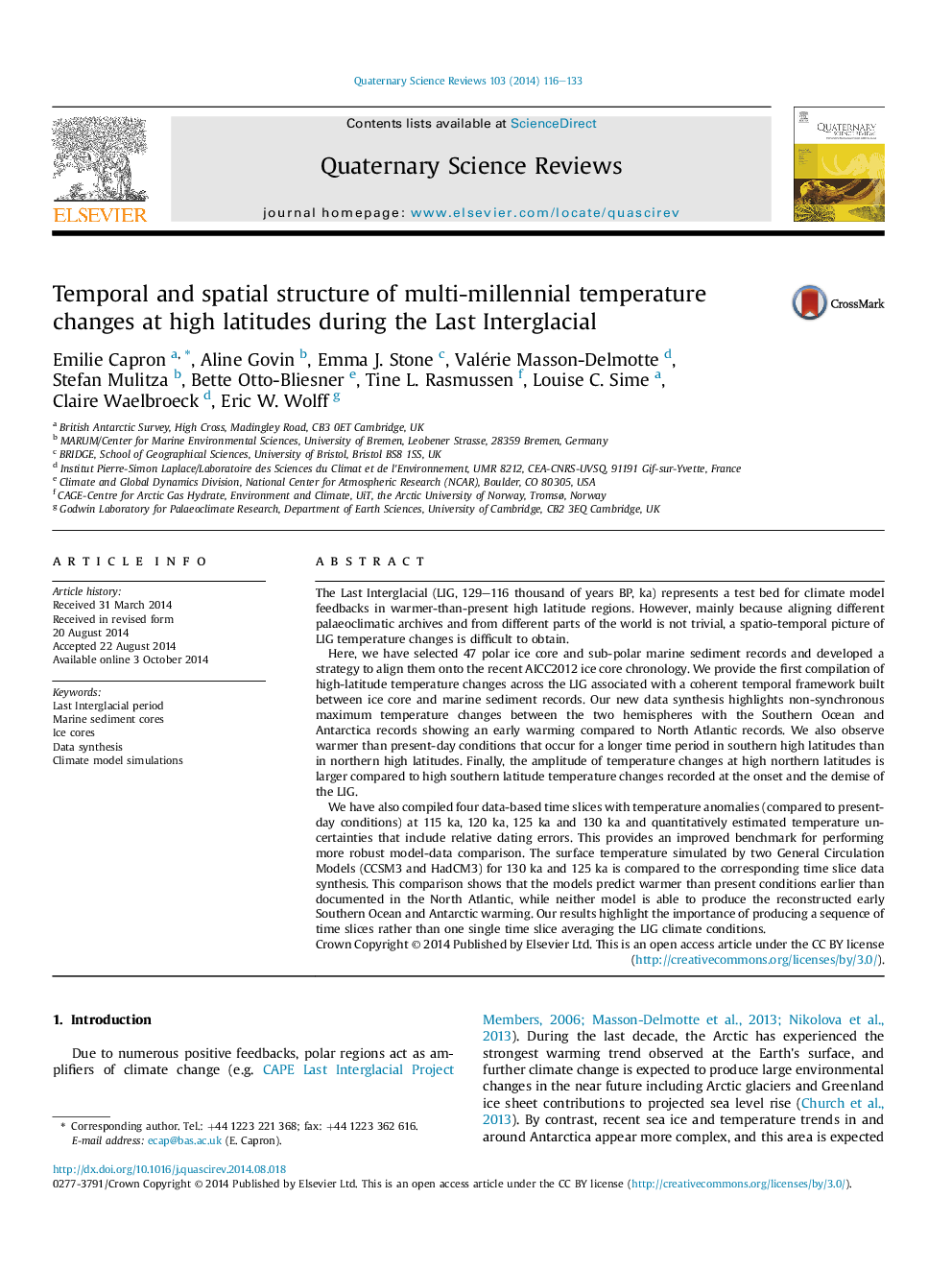 Temporal and spatial structure of multi-millennial temperature changes at high latitudes during the Last Interglacial