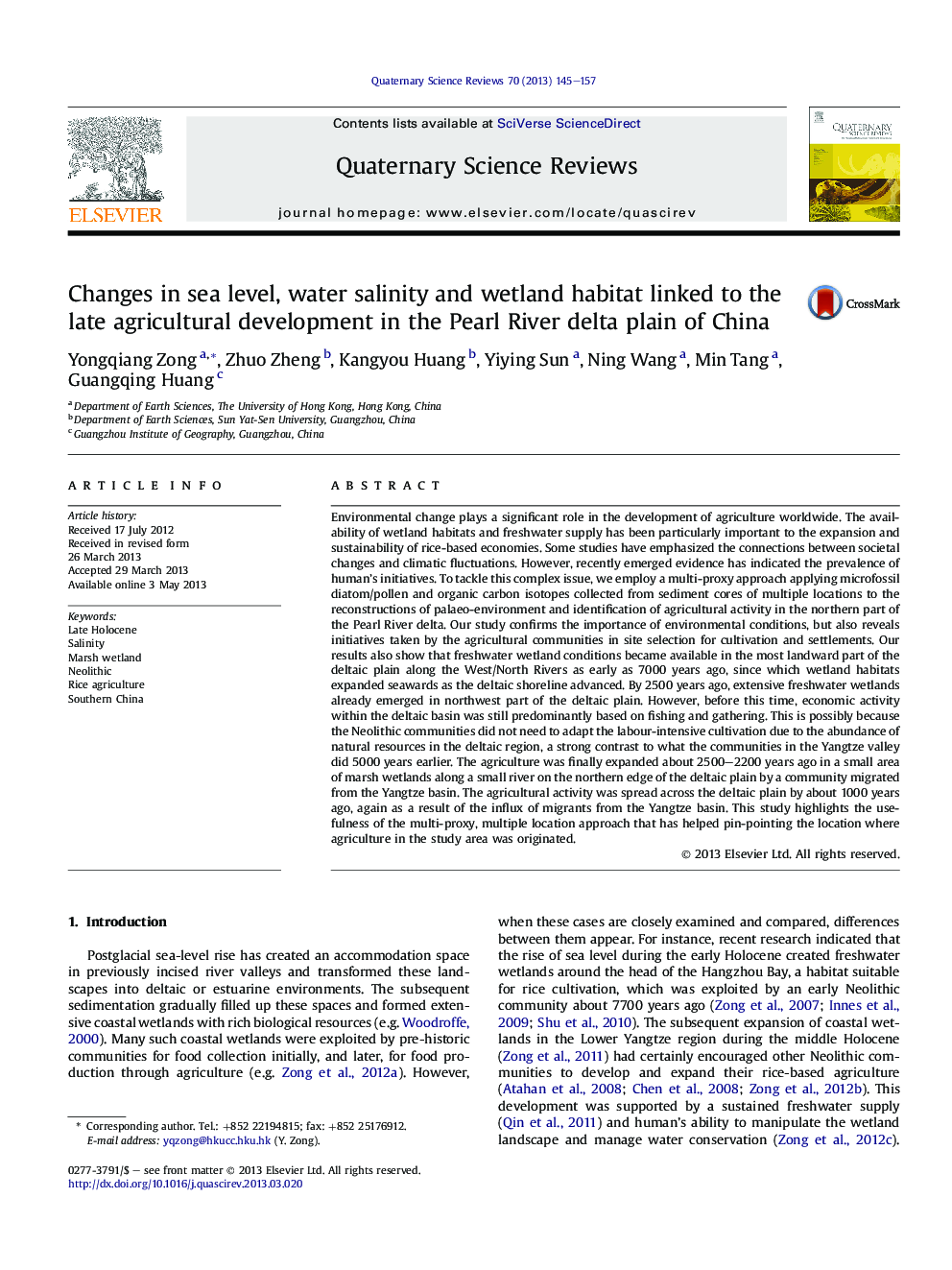 تغییرات در سطح دریا، شوری آب و زیستگاه های تالاب مرتبط با توسعه اقتصادی دیرین در دشت دلف مریلند چین 