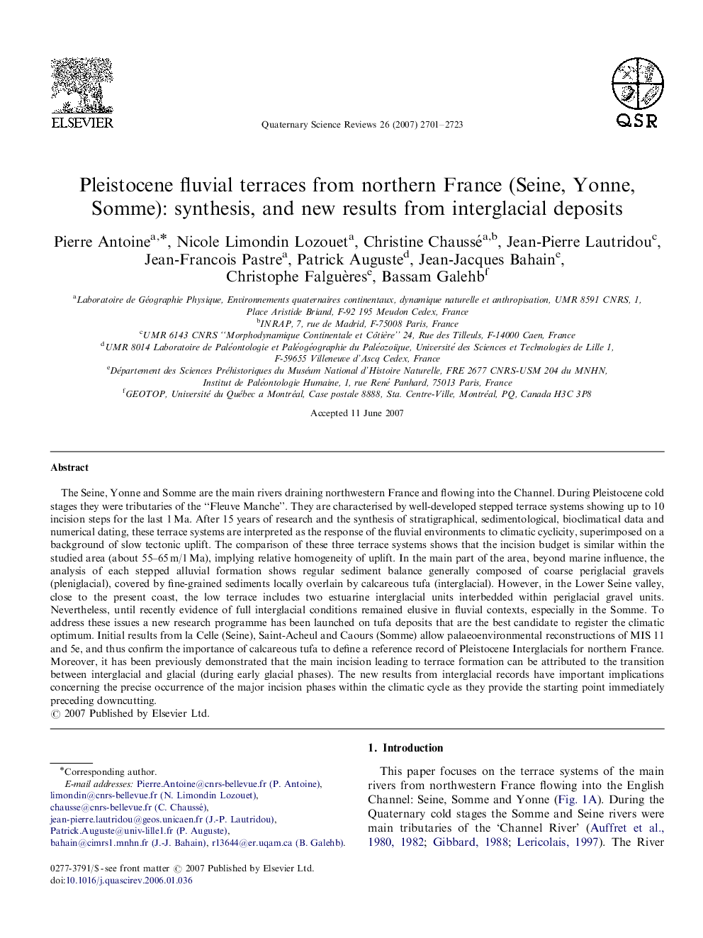 Pleistocene fluvial terraces from northern France (Seine, Yonne, Somme): synthesis, and new results from interglacial deposits