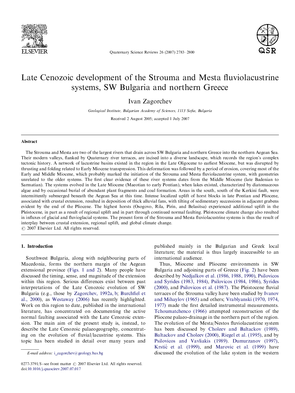 Late Cenozoic development of the Strouma and Mesta fluviolacustrine systems, SW Bulgaria and northern Greece