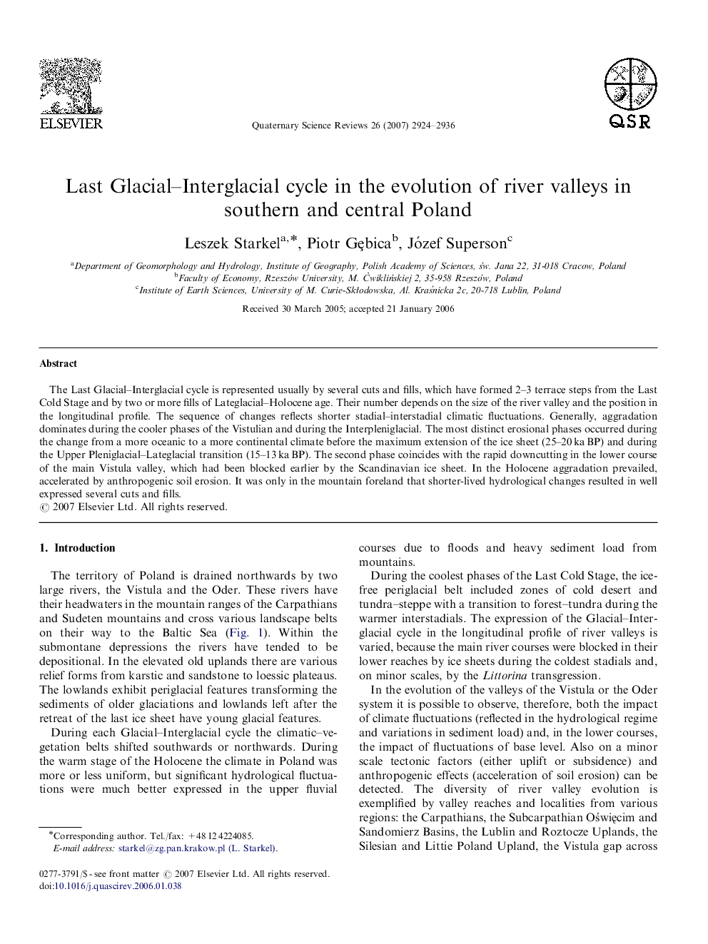 Last Glacial-Interglacial cycle in the evolution of river valleys in southern and central Poland