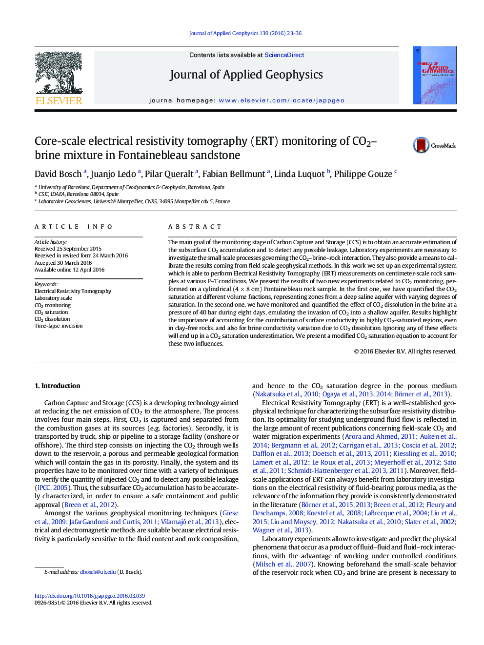 Core-scale electrical resistivity tomography (ERT) monitoring of CO2-brine mixture in Fontainebleau sandstone