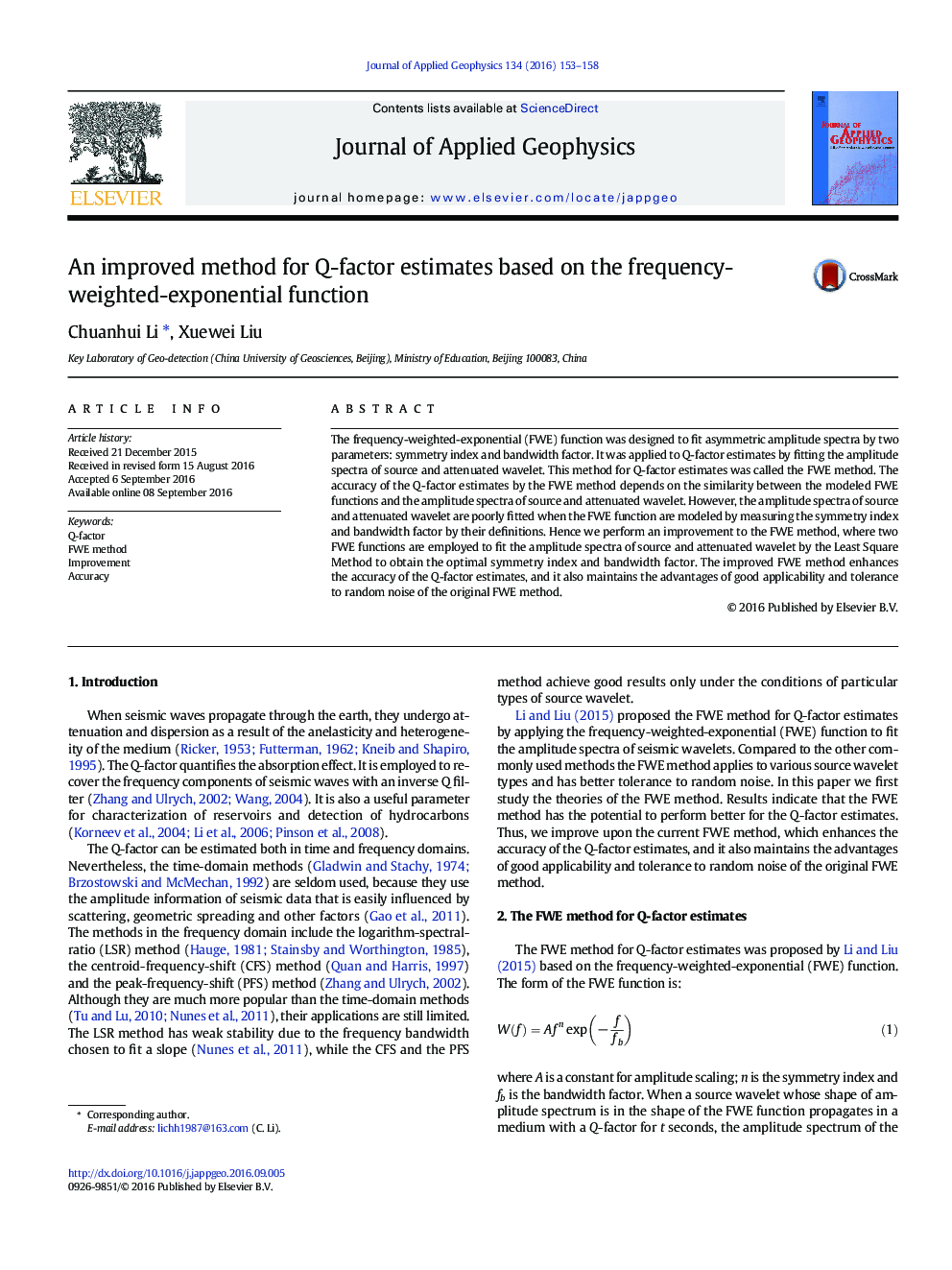 An improved method for Q-factor estimates based on the frequency-weighted-exponential function