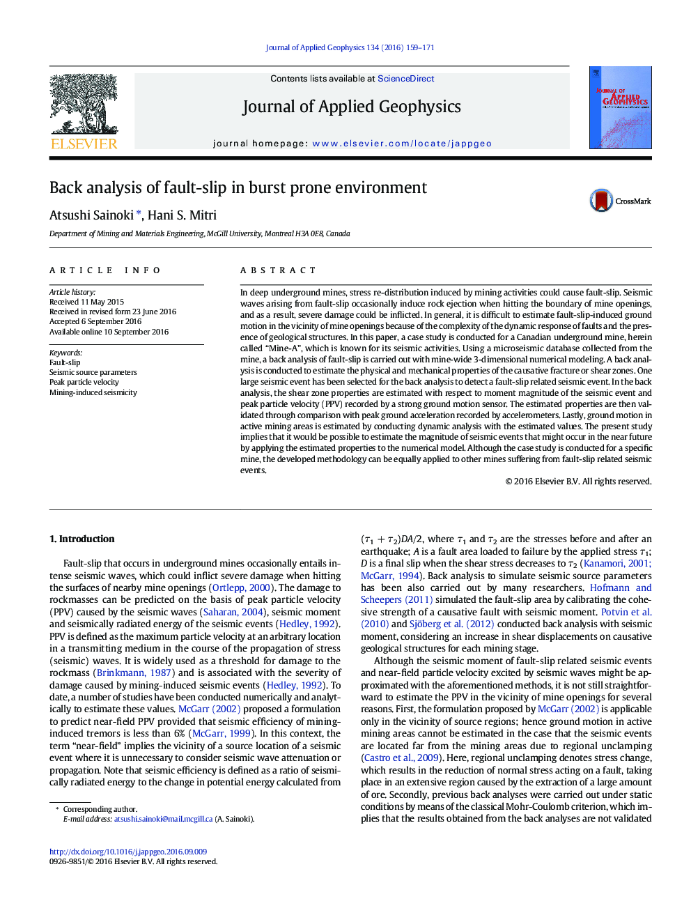 Back analysis of fault-slip in burst prone environment