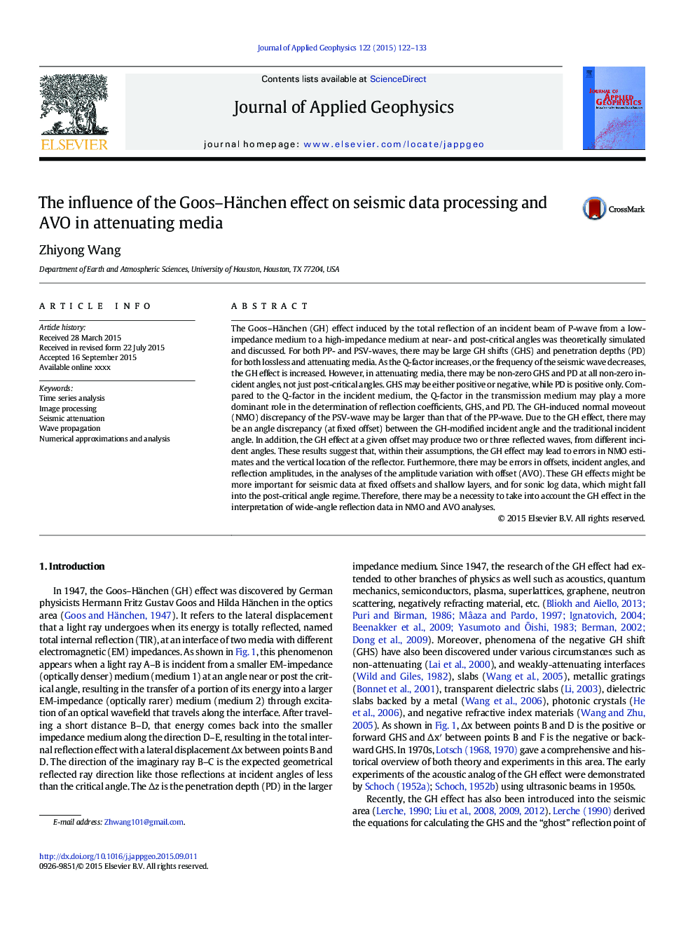 The influence of the Goos-Hänchen effect on seismic data processing and AVO in attenuating media