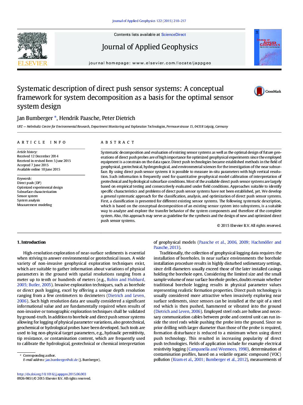 Systematic description of direct push sensor systems: A conceptual framework for system decomposition as a basis for the optimal sensor system design