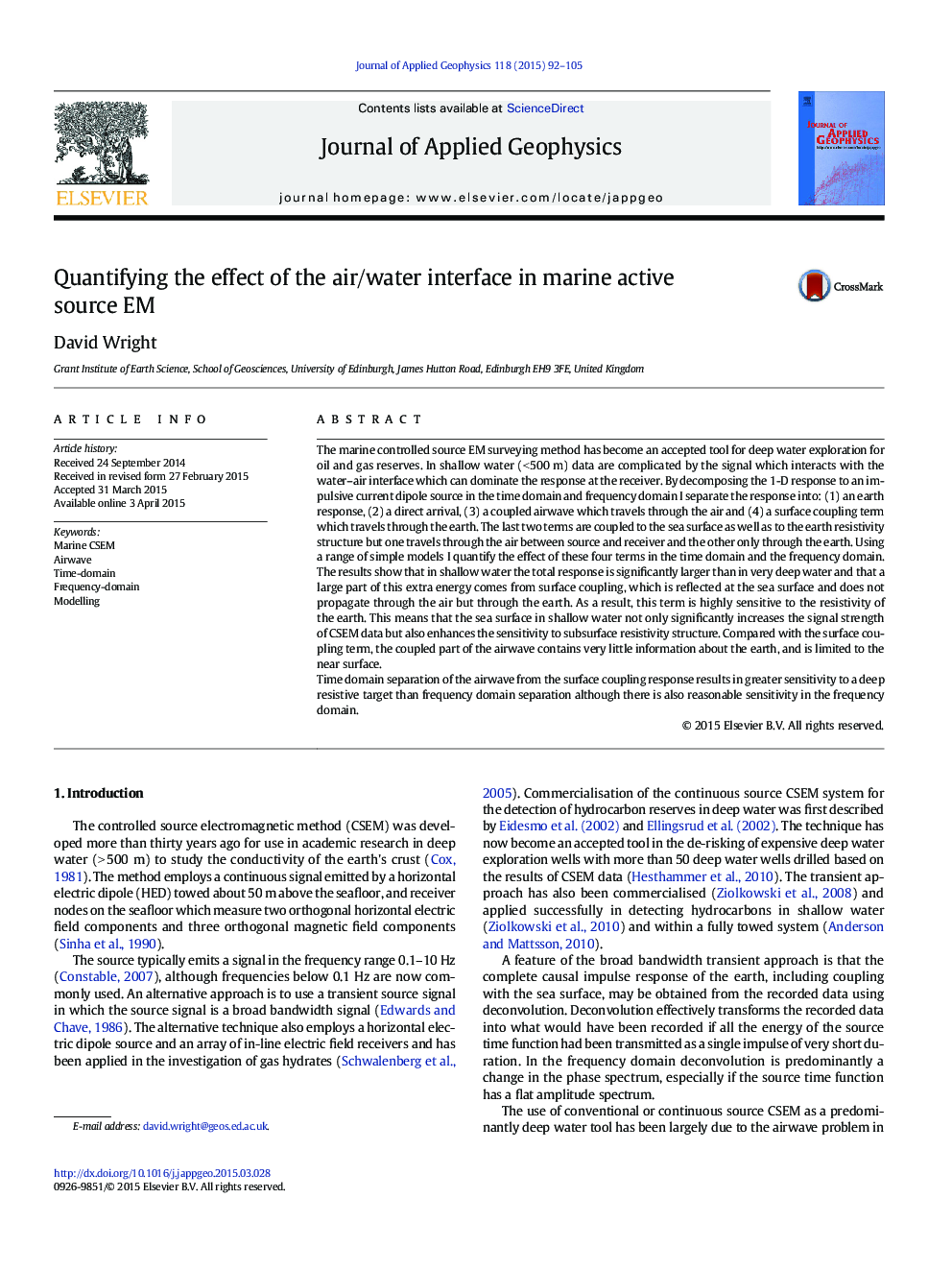 Quantifying the effect of the air/water interface in marine active source EM