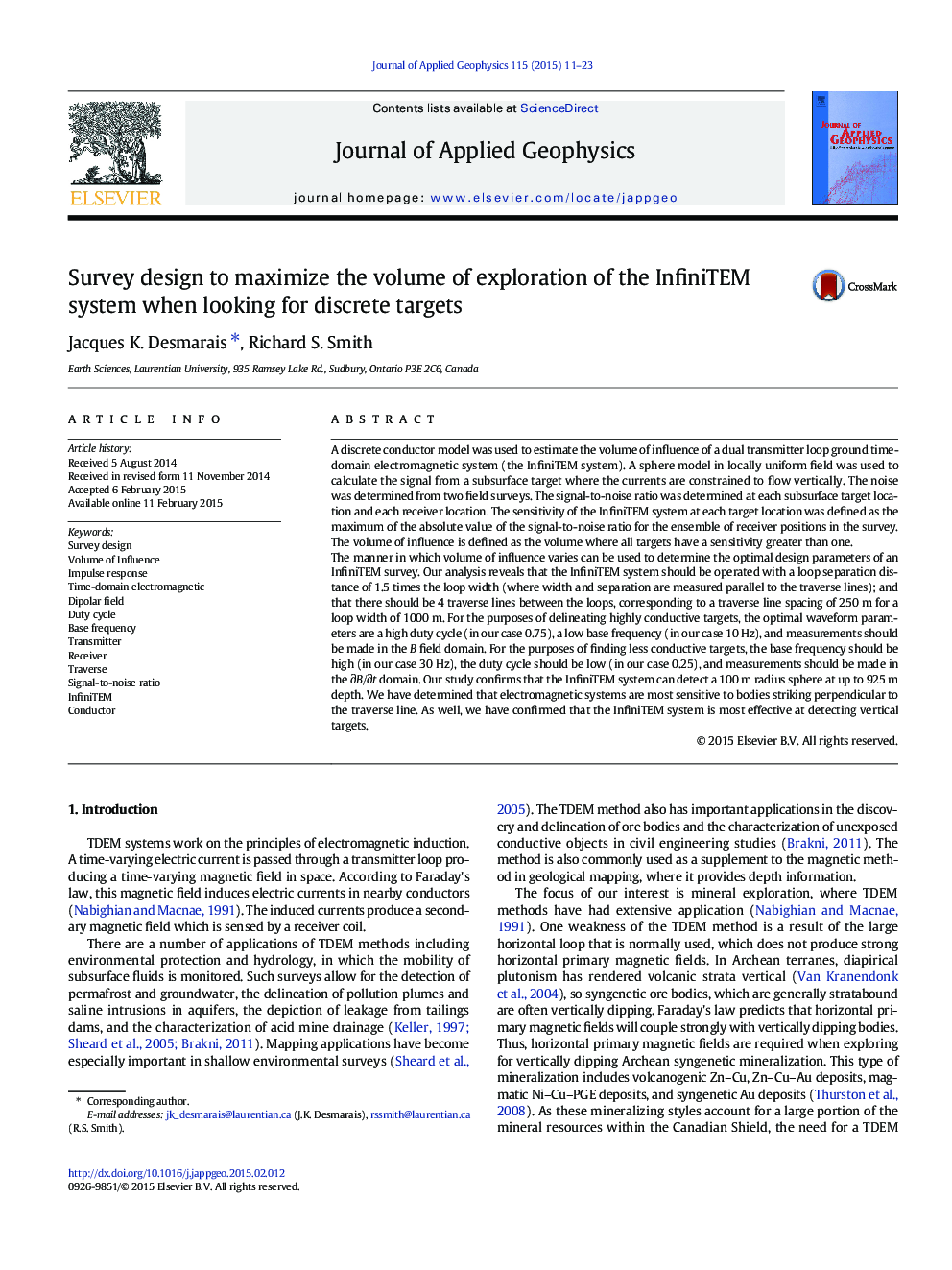 Survey design to maximize the volume of exploration of the InfiniTEM system when looking for discrete targets