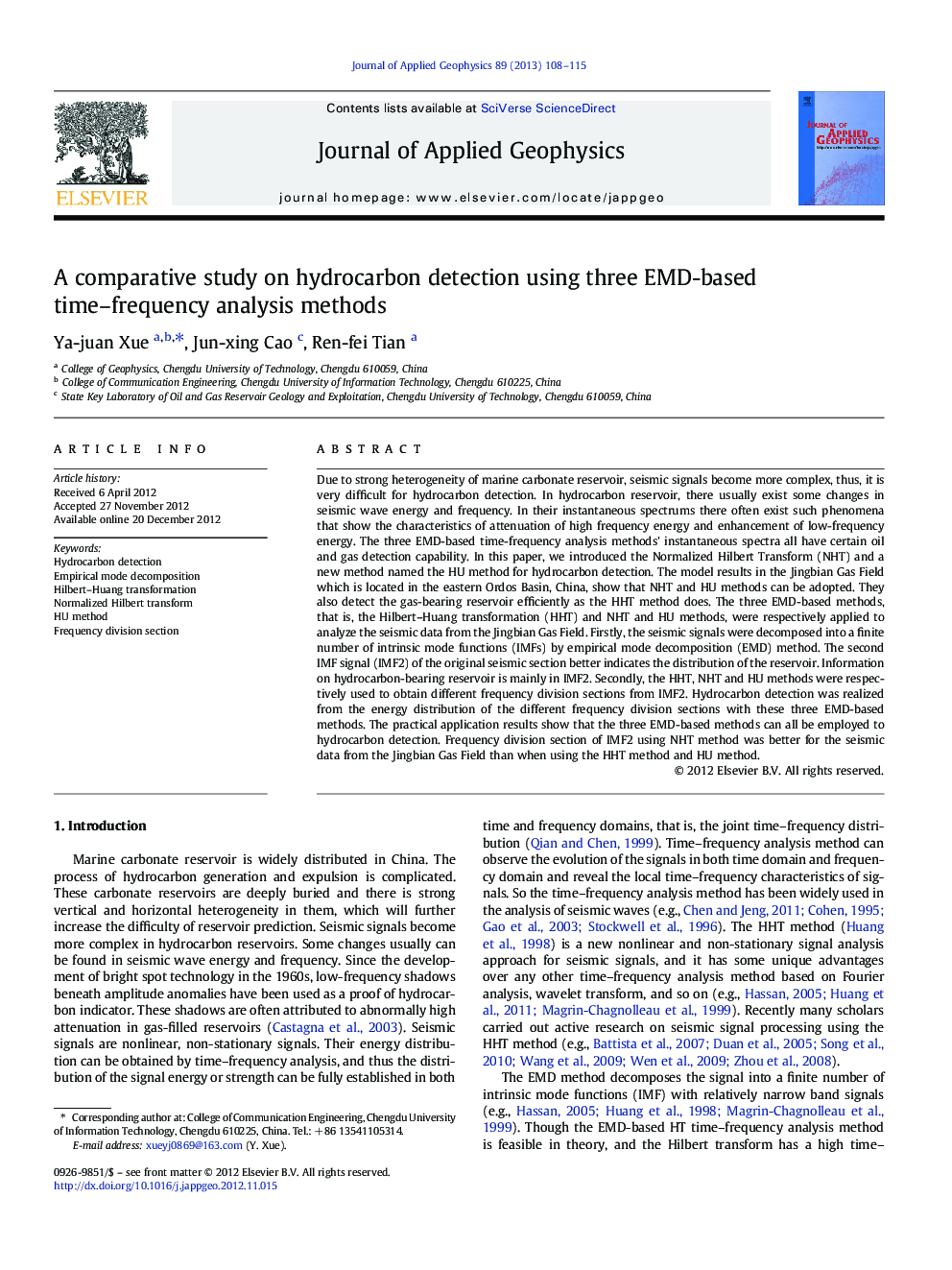 A comparative study on hydrocarbon detection using three EMD-based time-frequency analysis methods