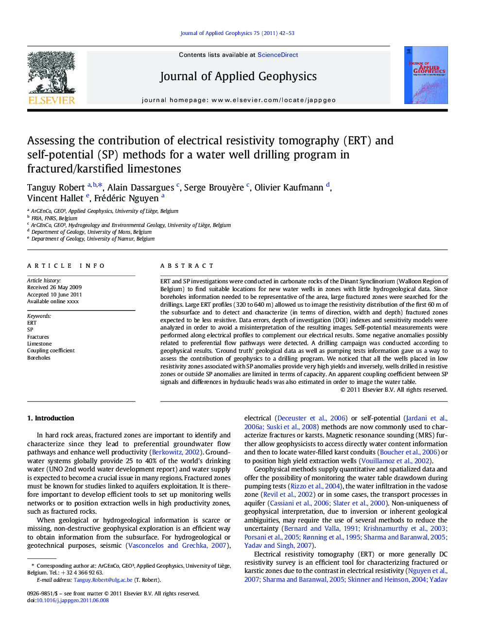 Assessing the contribution of electrical resistivity tomography (ERT) and self-potential (SP) methods for a water well drilling program in fractured/karstified limestones