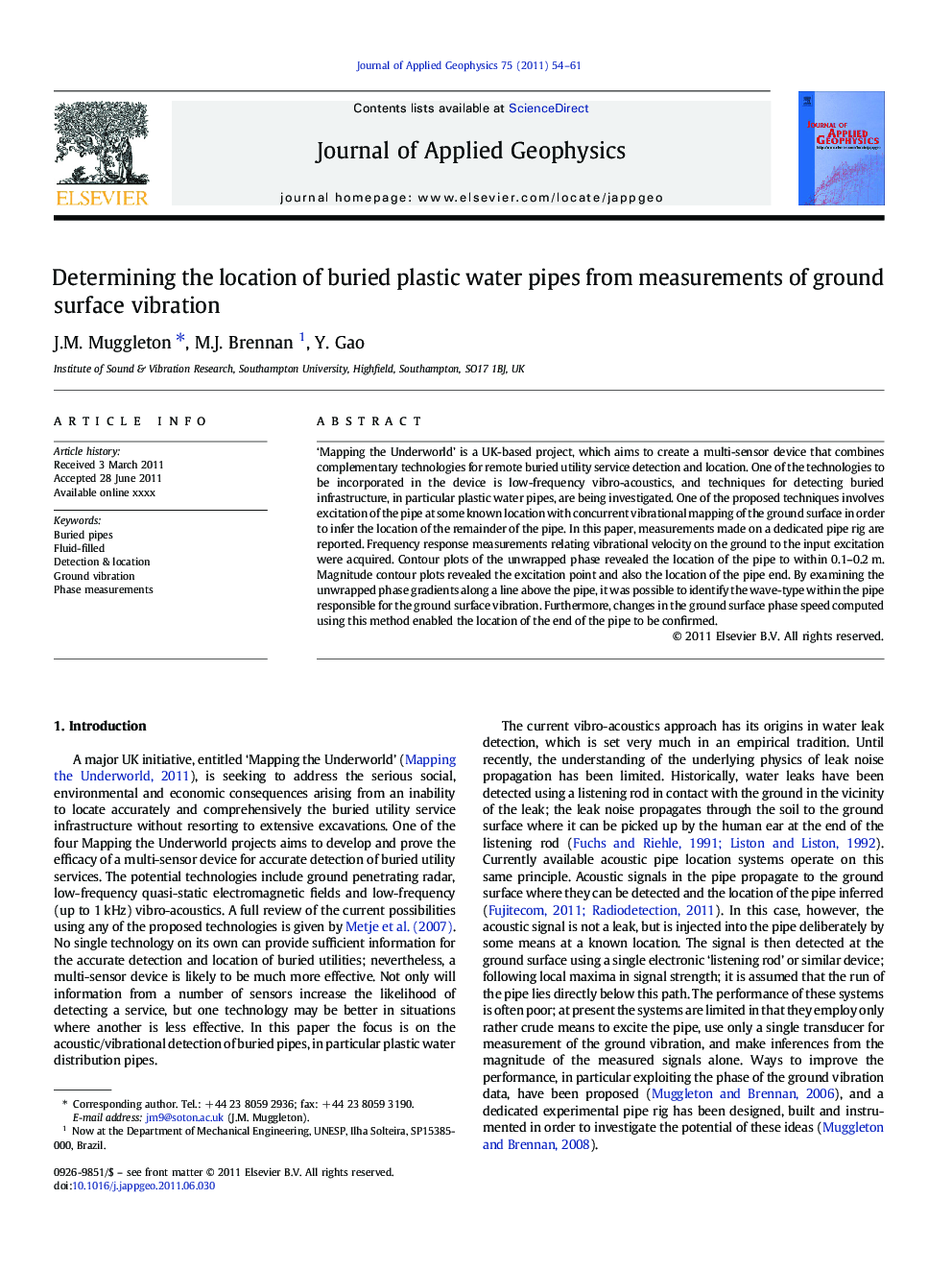 Determining the location of buried plastic water pipes from measurements of ground surface vibration