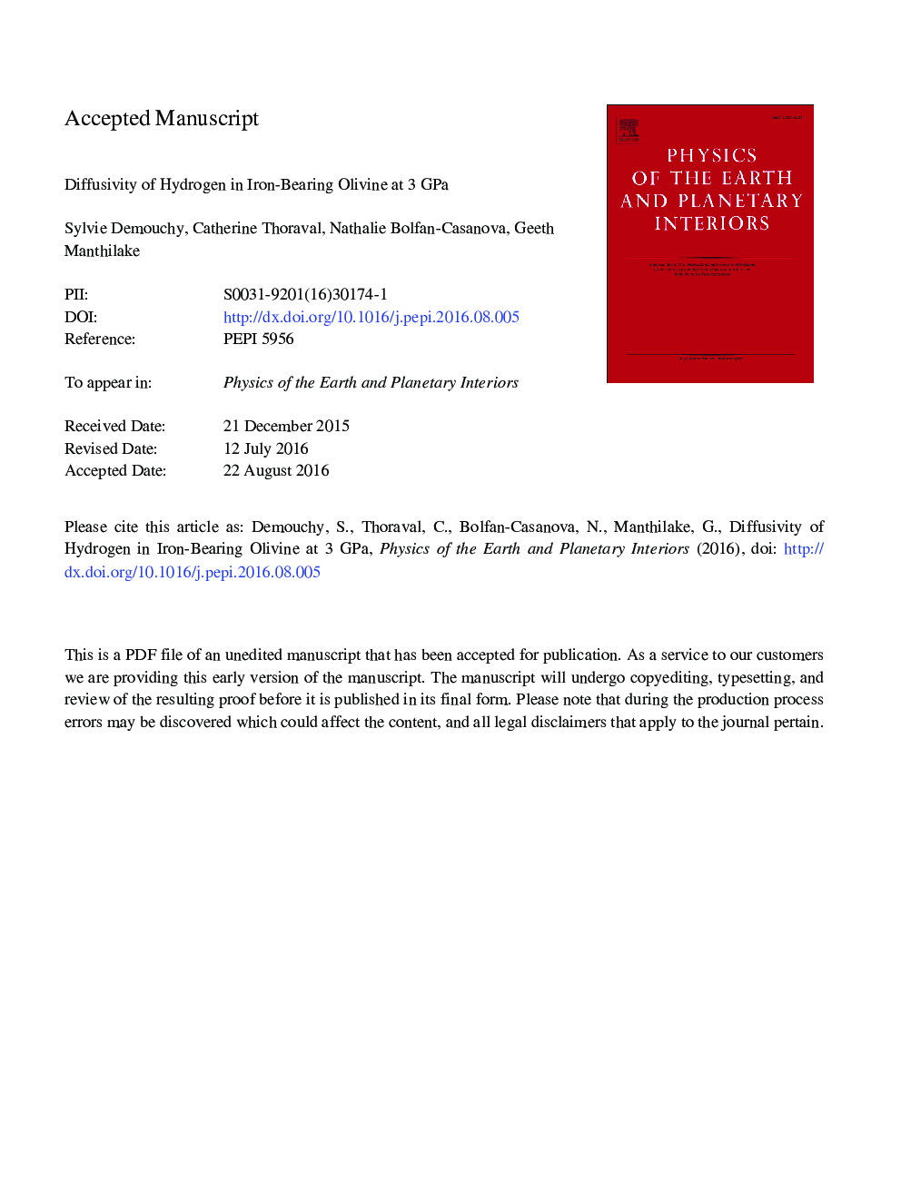 Diffusivity of hydrogen in iron-bearing olivine at 3Â GPa