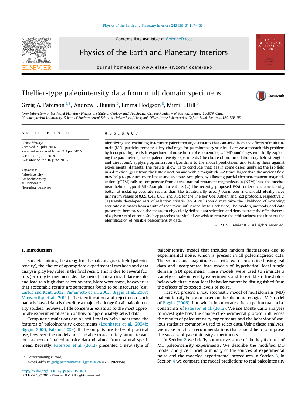 Thellier-type paleointensity data from multidomain specimens