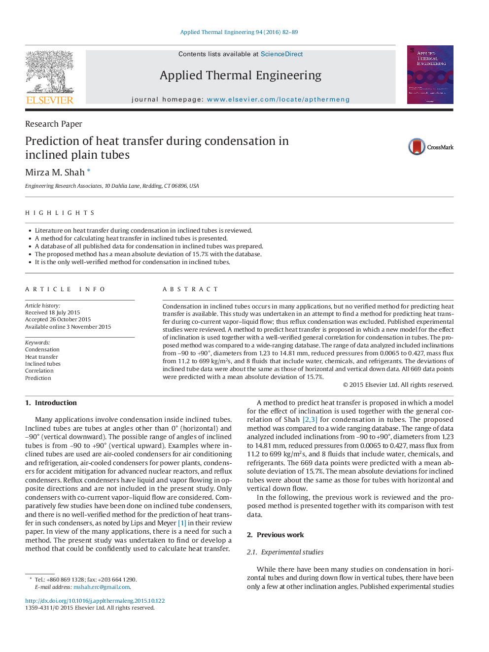 Prediction of heat transfer during condensation in inclined plain tubes