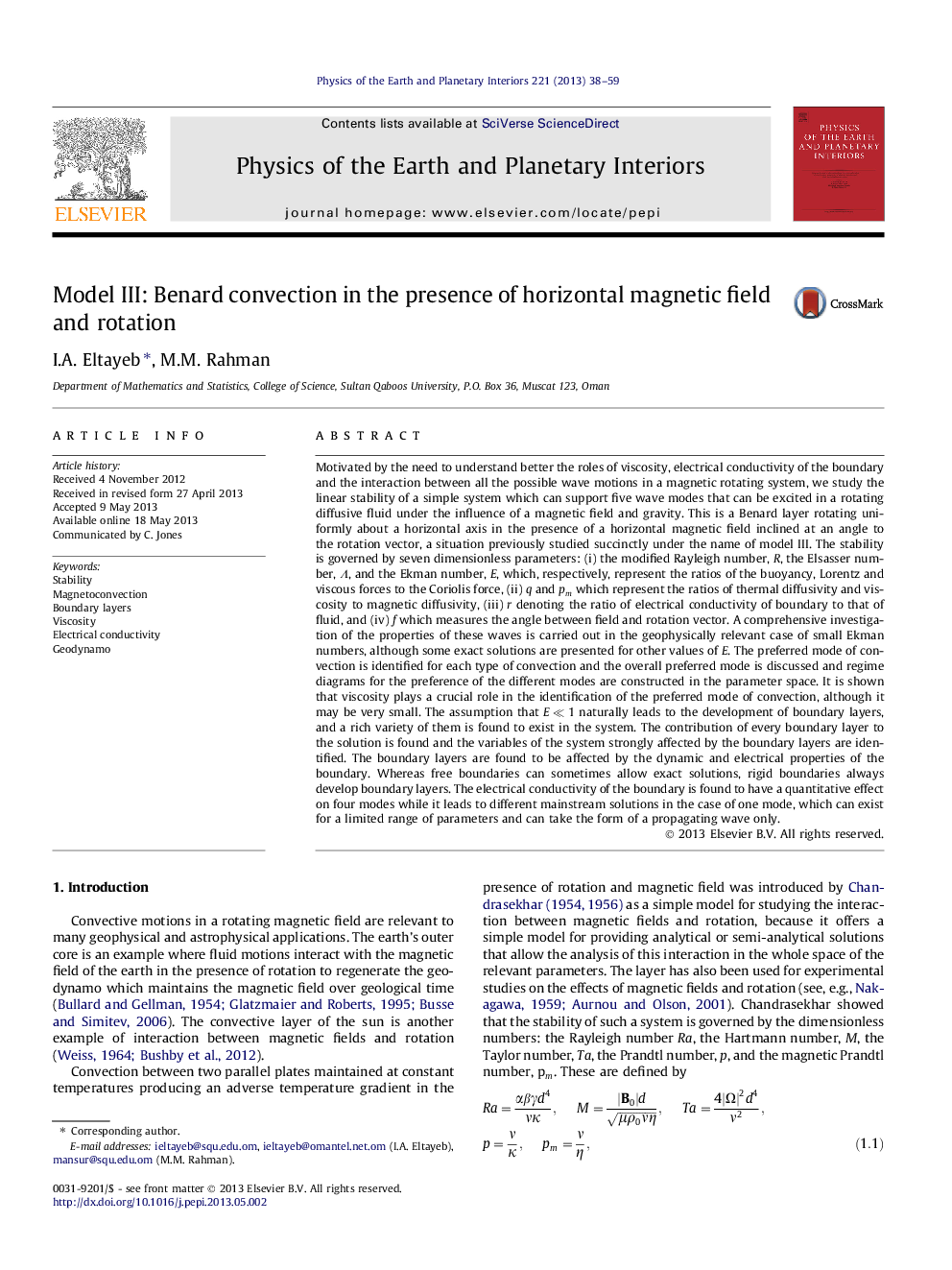 Model III: Benard convection in the presence of horizontal magnetic field and rotation