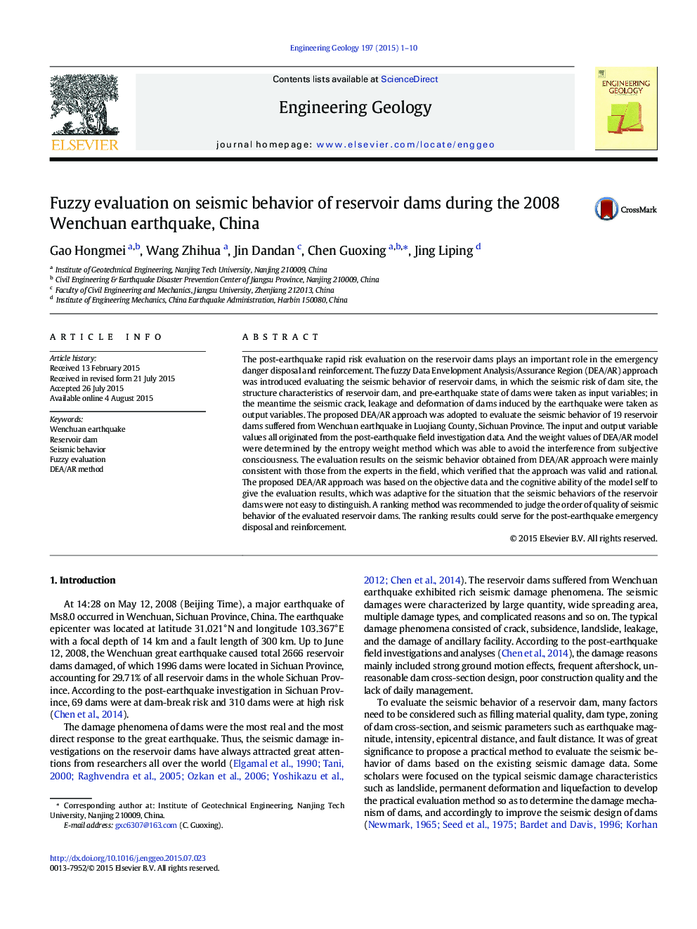 Fuzzy evaluation on seismic behavior of reservoir dams during the 2008 Wenchuan earthquake, China