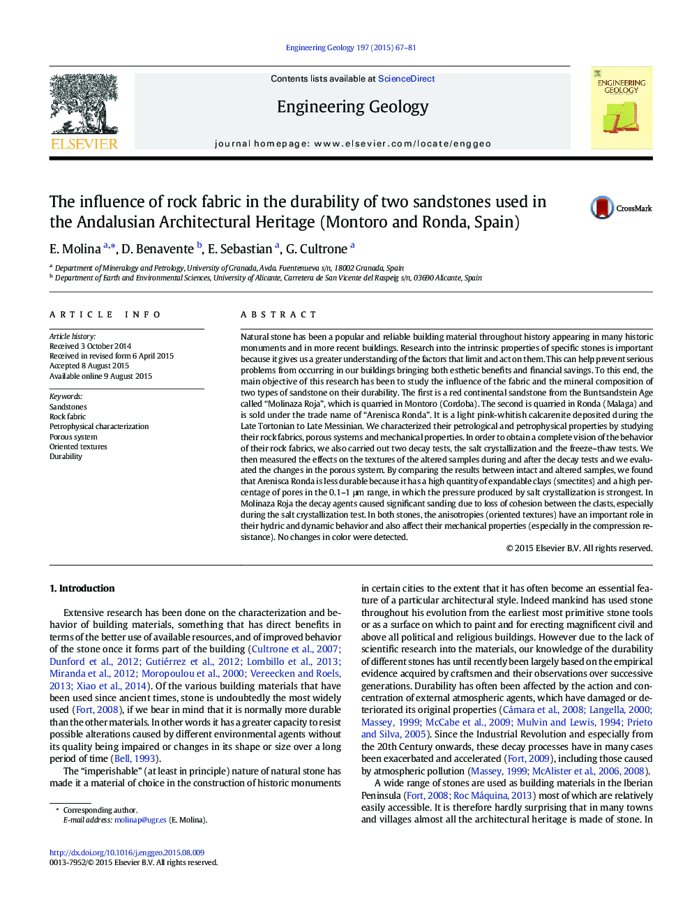 The influence of rock fabric in the durability of two sandstones used in the Andalusian Architectural Heritage (Montoro and Ronda, Spain)