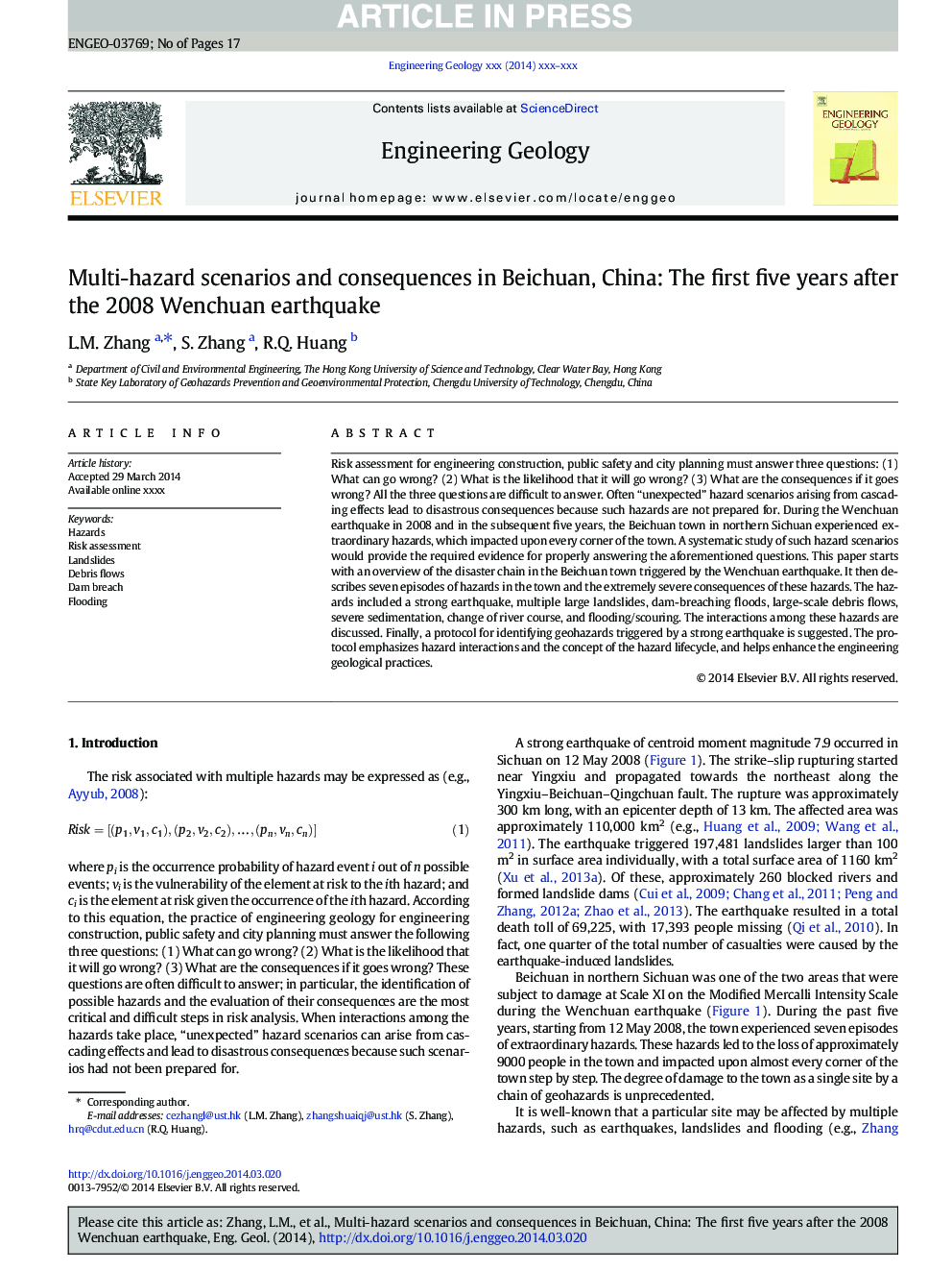 Multi-hazard scenarios and consequences in Beichuan, China: The first five years after the 2008 Wenchuan earthquake