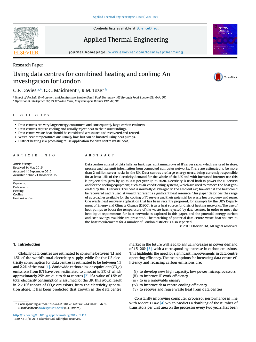 Using data centres for combined heating and cooling: An investigation for London