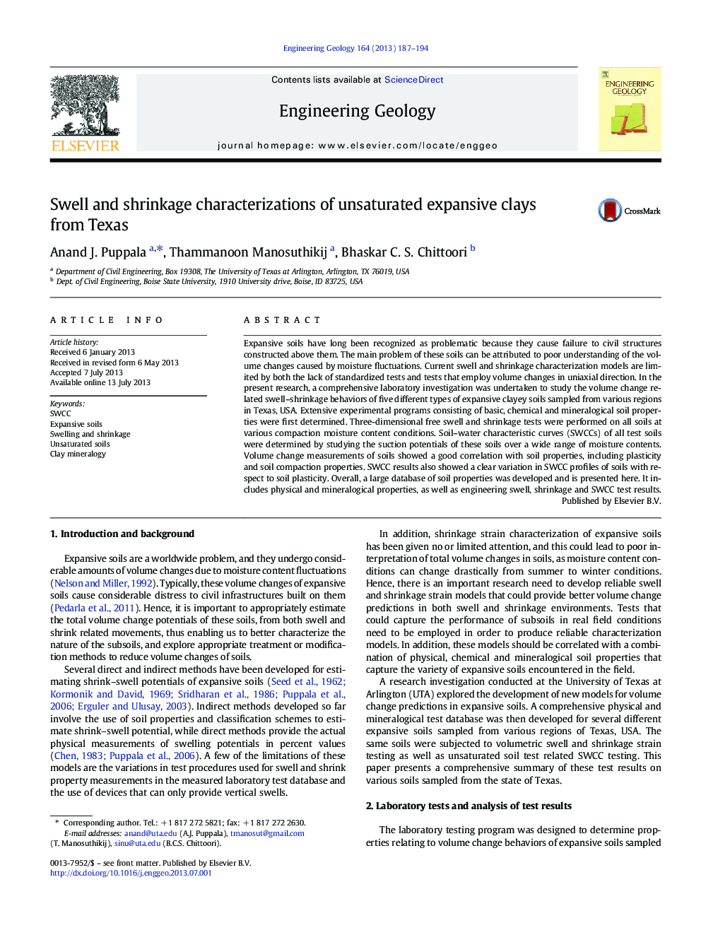 Swell and shrinkage characterizations of unsaturated expansive clays from Texas