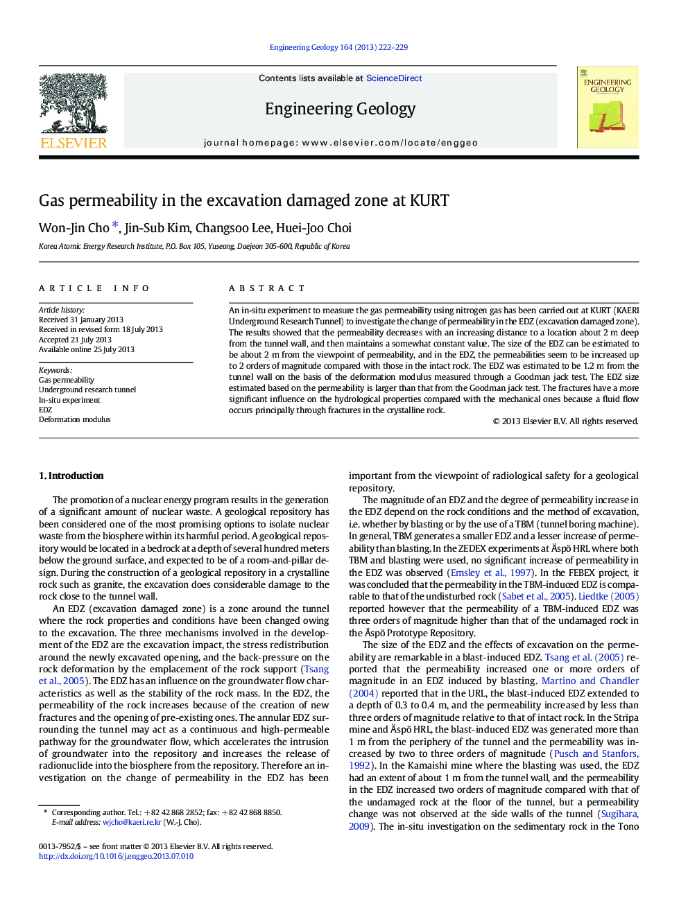 Gas permeability in the excavation damaged zone at KURT