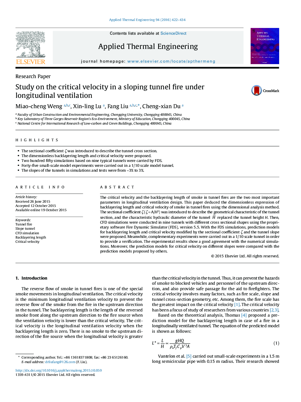 Study on the critical velocity in a sloping tunnel fire under longitudinal ventilation