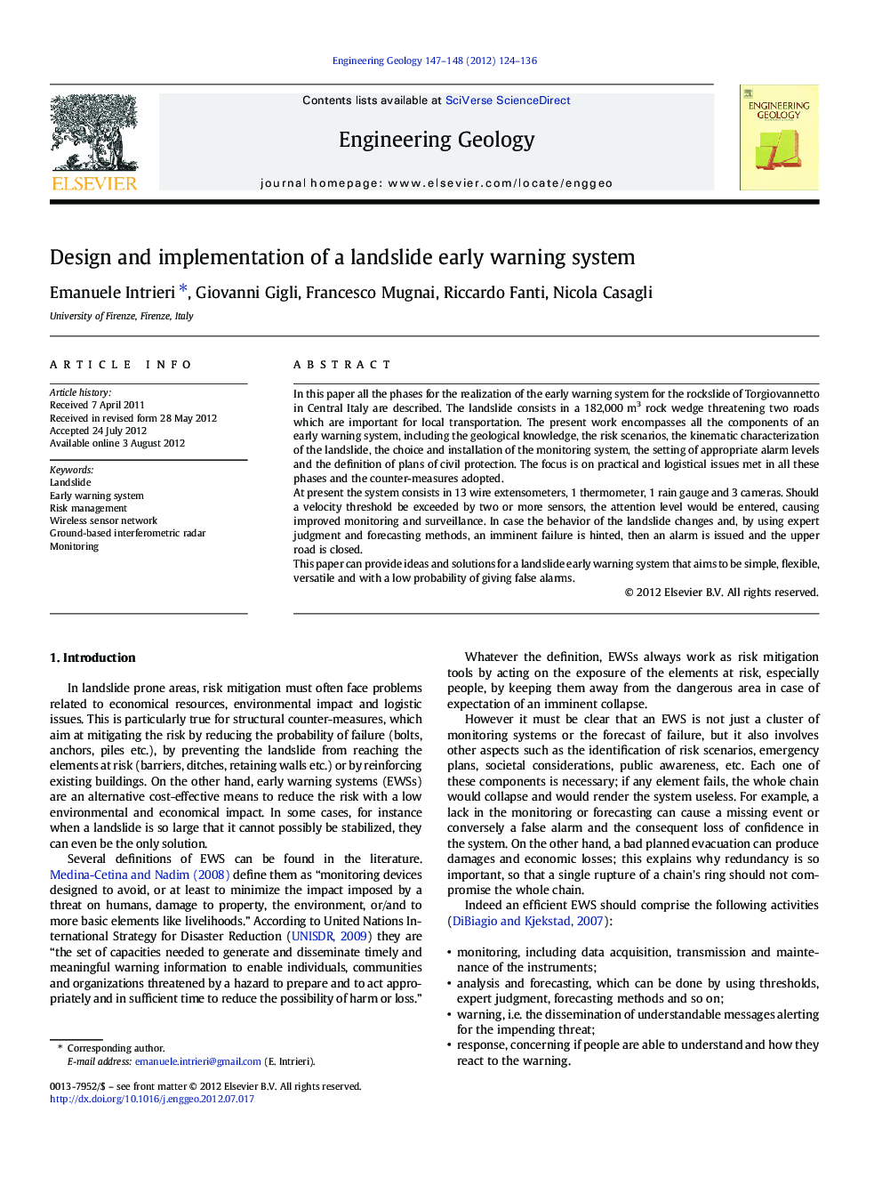 Design and implementation of a landslide early warning system