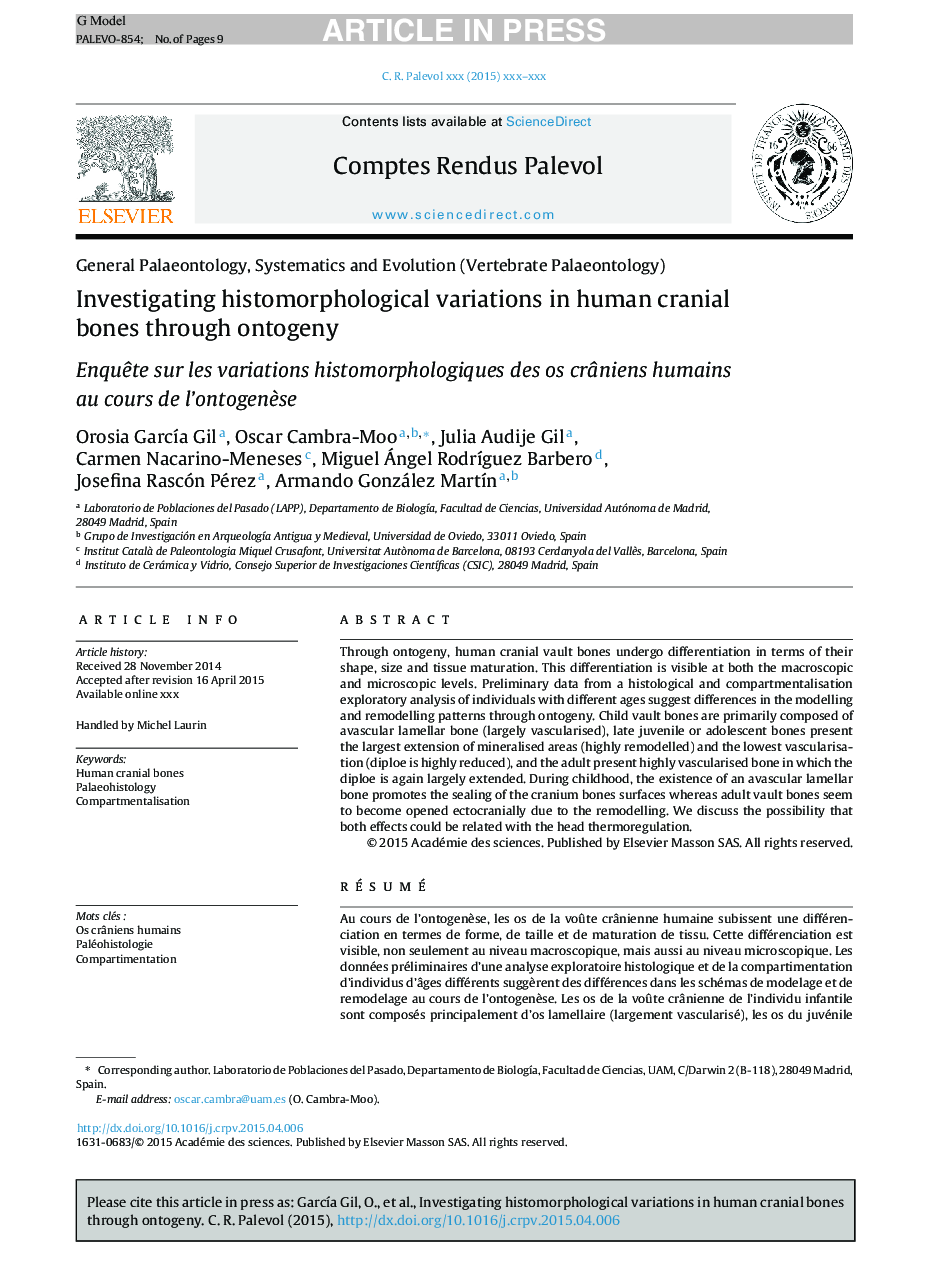 Investigating histomorphological variations in human cranial bones through ontogeny