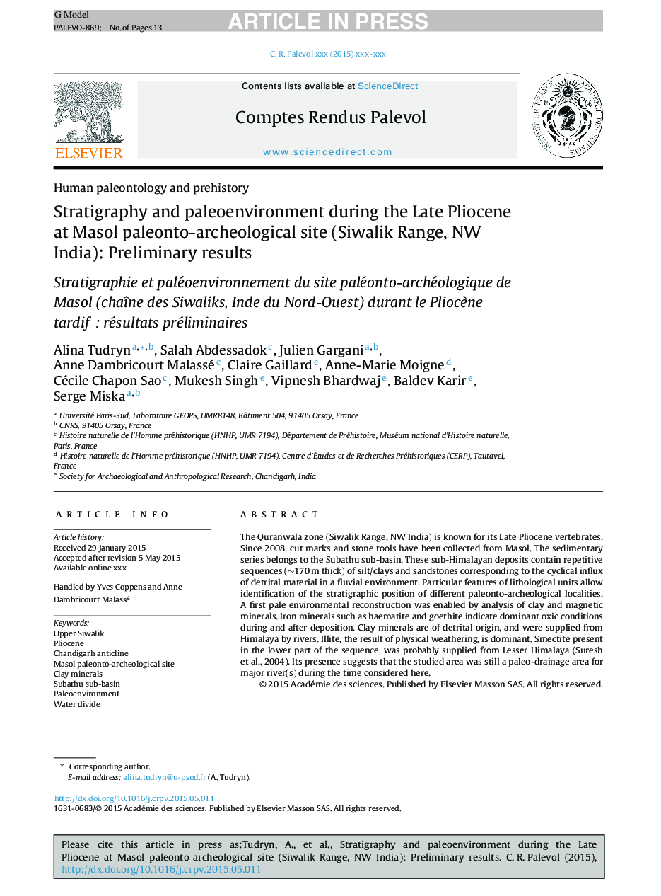 استراتژی گرا و محیط زیست پائولو در طول پیلوزیس پسین در ماسوله پیلوتو-باستان شناسی (محدوده سیولیک، شمال غربی هند): نتایج اولیه 