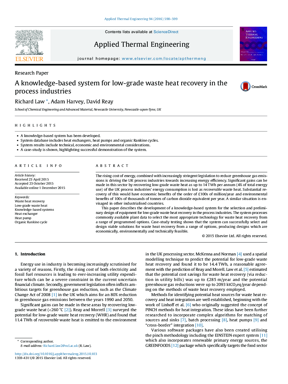 A knowledge-based system for low-grade waste heat recovery in the process industries