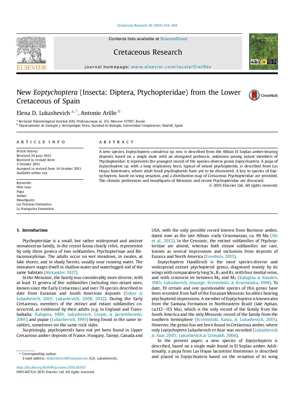 New Eoptychoptera (Insecta: Diptera, Ptychopteridae) from the Lower Cretaceous of Spain