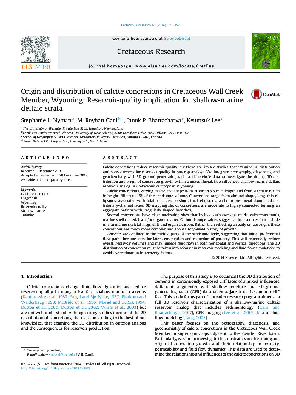 Origin and distribution of calcite concretions in Cretaceous Wall Creek Member, Wyoming: Reservoir-quality implication for shallow-marine deltaic strata