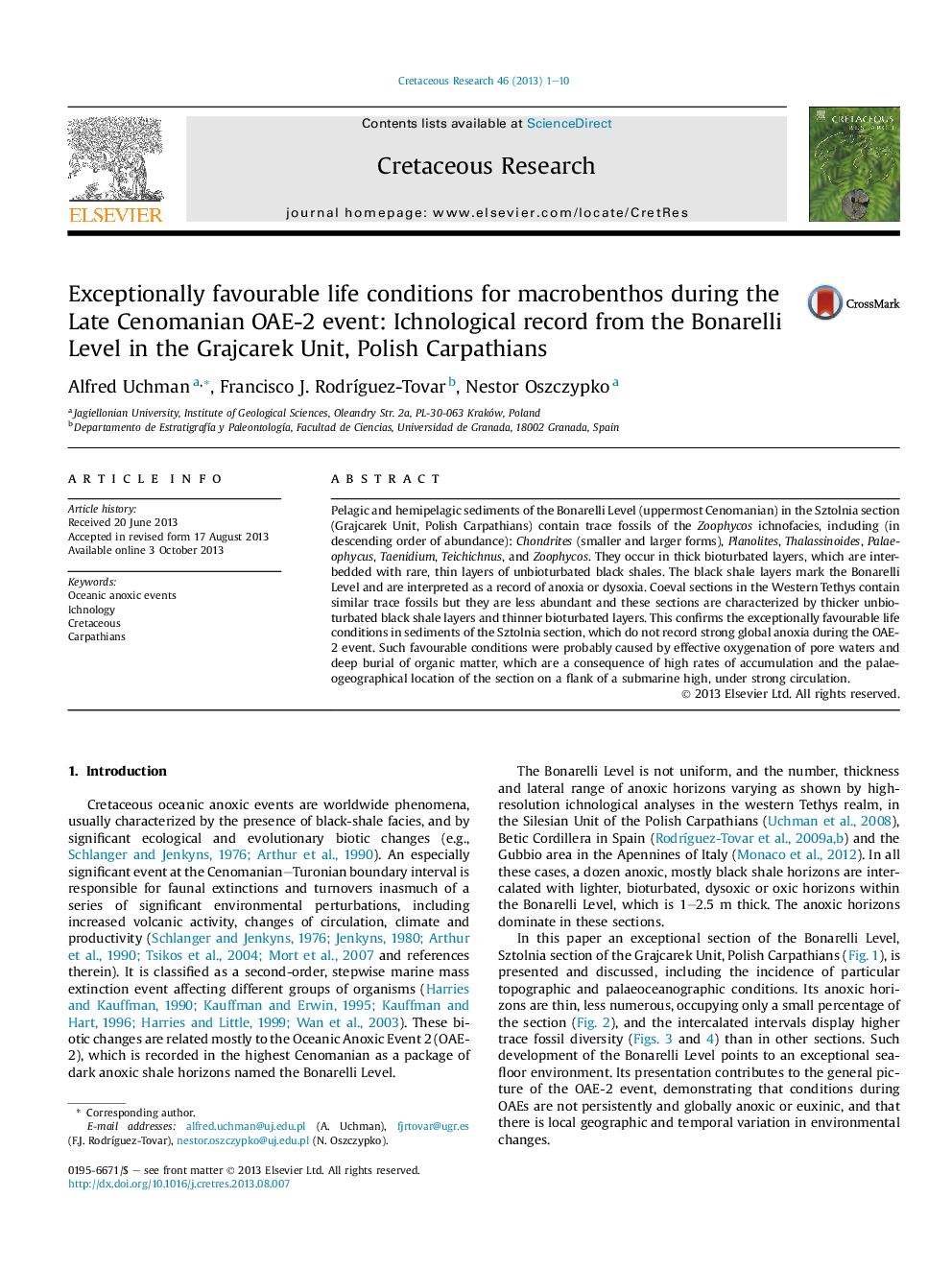 Exceptionally favourable life conditions for macrobenthos during the Late Cenomanian OAE-2 event: Ichnological record from the Bonarelli Level in the Grajcarek Unit, Polish Carpathians