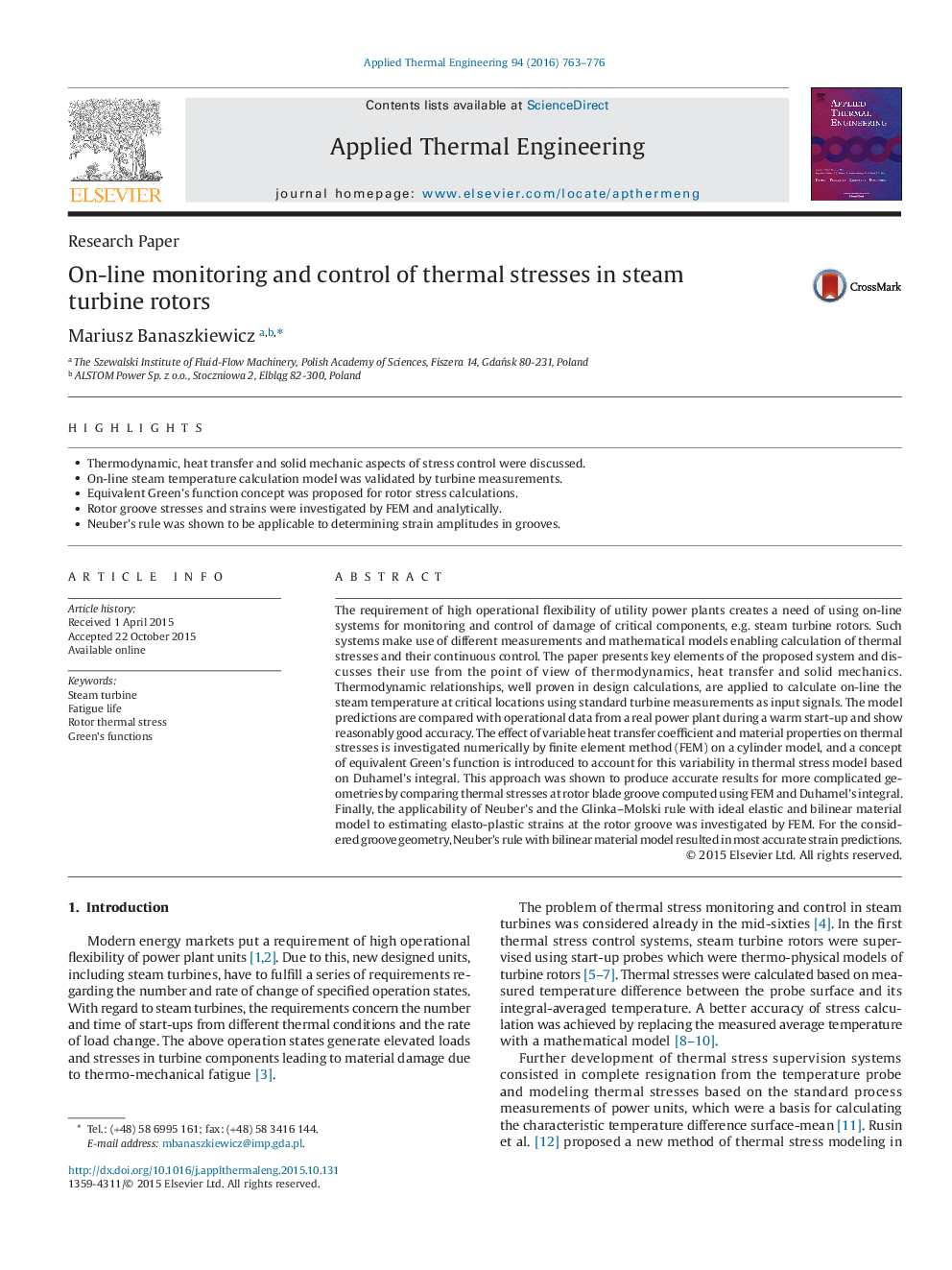 On-line monitoring and control of thermal stresses in steam turbine rotors