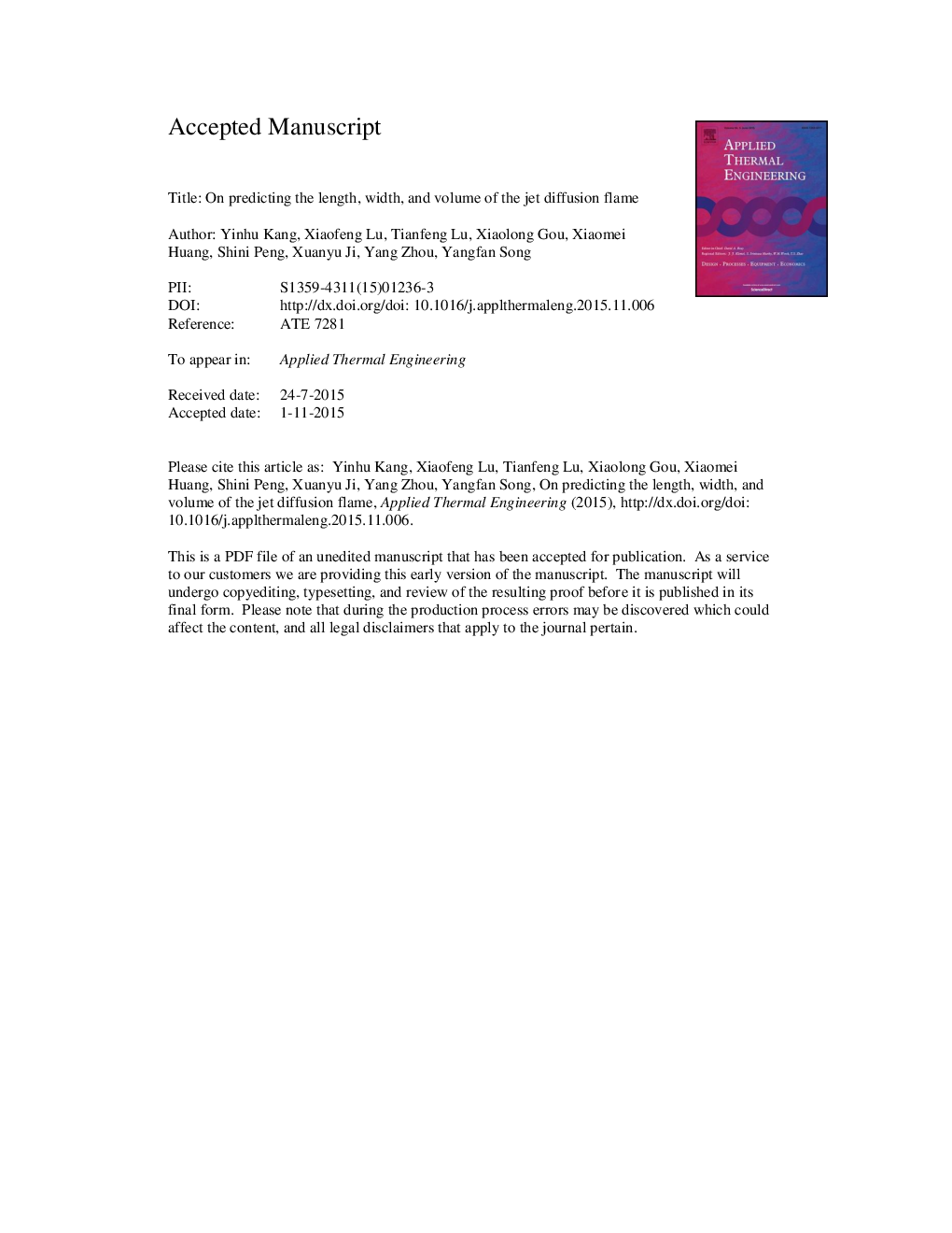 On predicting the length, width, and volume of the jet diffusion flame